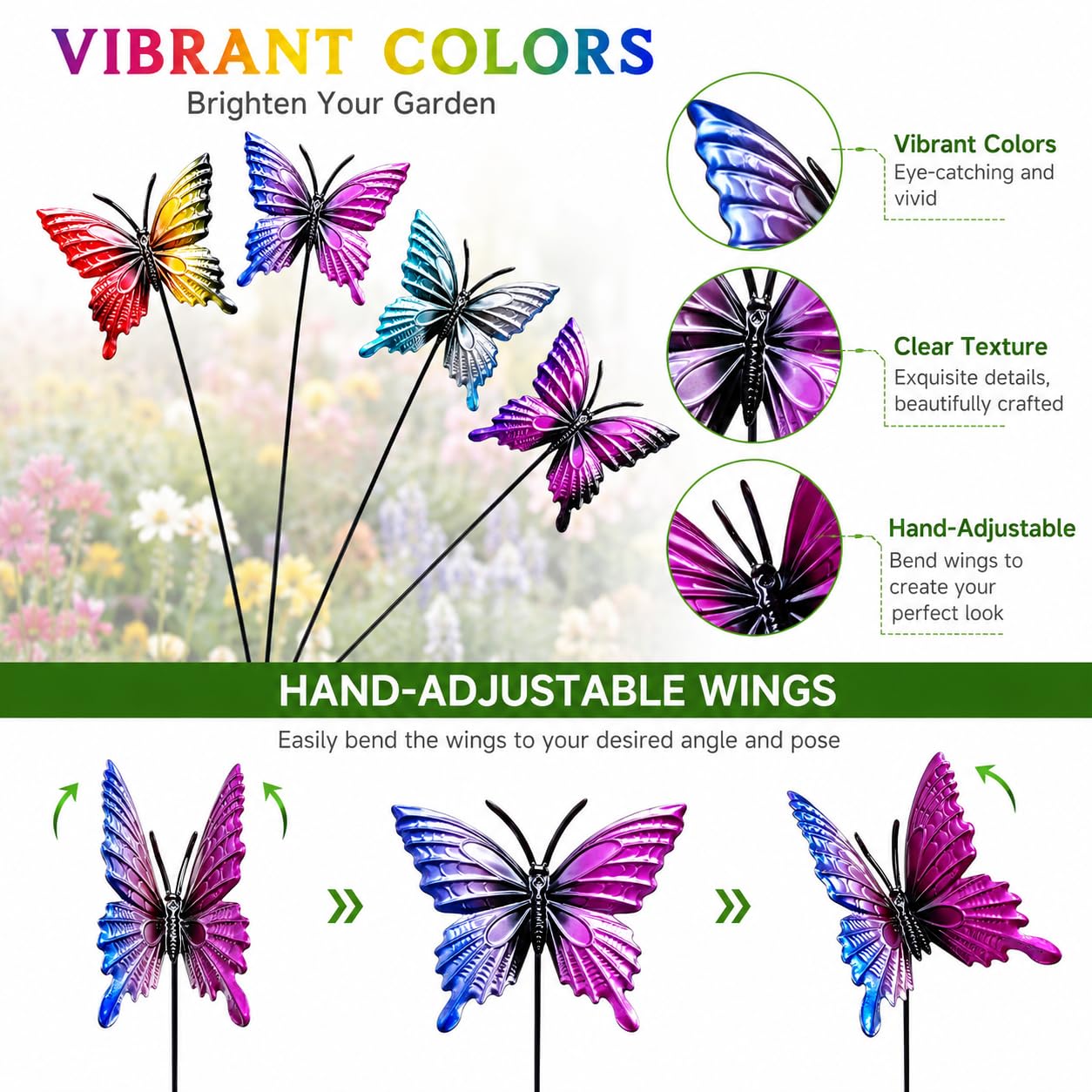 Plsvevax Outdoor Garden Decor Metal Butterfly Stakes 4pack ，Spring Summer Metal Courtyard Art for Lawn Terrace Paths