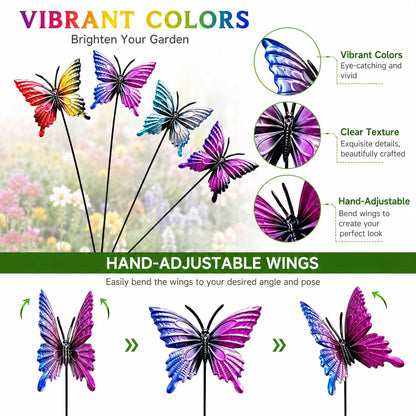 Plsvevax Outdoor Garden Decor Metal Butterfly Stakes 4pack ，Spring Summer Metal Courtyard Art for Lawn Terrace Paths