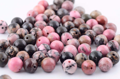 Natural Stone Beads 100pcs 8mm Black Stripe Rhodonite Round Real Stone Beading Loose Gemstone Hole 1mm DIY Charm Beads for Bracelet Necklace Earrings Jewelry Making (Black Stripe Rhodochrosite, 8mm)