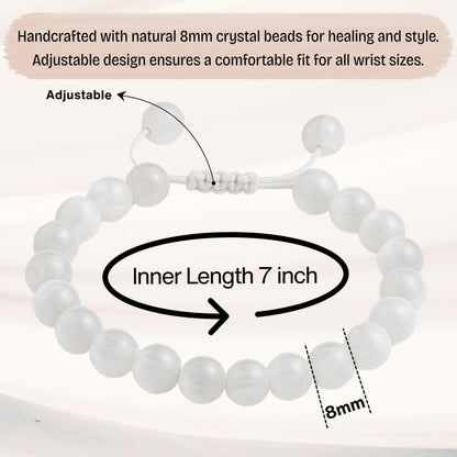 Amazing Gemstone Selenite Bracelet, Gifts For Men & Women - Protection Healing Crystal Bracelet - 8mm Gemstone Beaded Adjustable Bracelet, Pulseras Para Hombres Mujer Stocking Stuffers