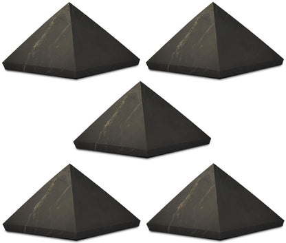 Shungite World 5 pcs Authentic Shungite Pyramid Unpolished 50 mm / 1.96" Chakra Energy Natural Healing Crystal Real Black Pyramid Home Office Protection Desk Decor Meditation Reiki Grounding Stone
