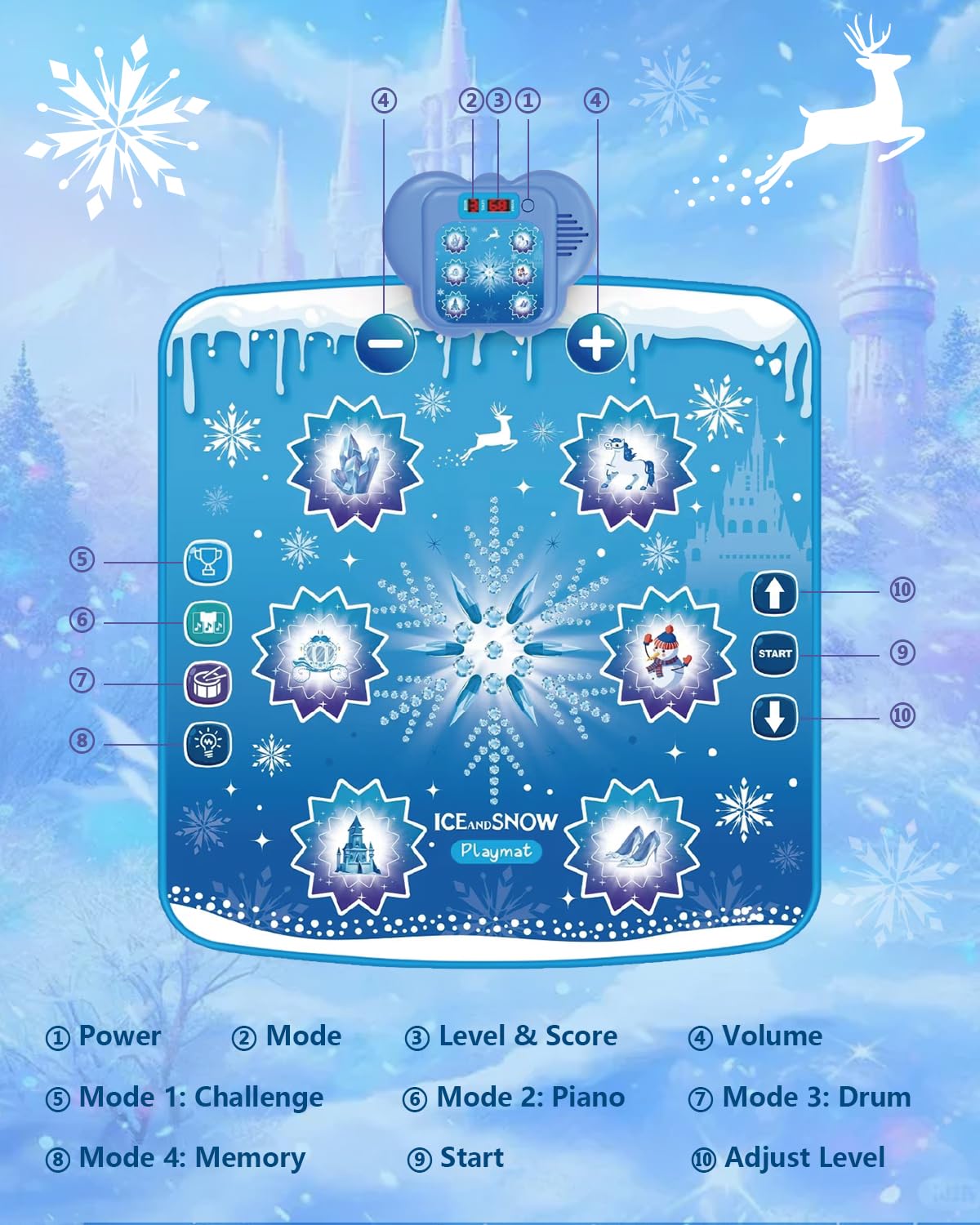 Humzo Frozen Toys Dance Mat for Girls – Bluetooth Light-Up Musical Floor Mat with 4 New Game Modes, Adjustable Volume, 2025 New Gift for Girls Ages 3-12 Birthday & Christmas