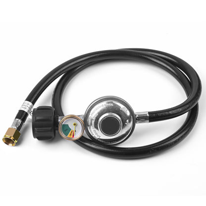Rixordd 4 Feet Propane Regulator Hose with Gauge - QCC1 Connection for LP Gas Grill, Heater, and Fire Pit Table - 3/8" Female Flare Nut