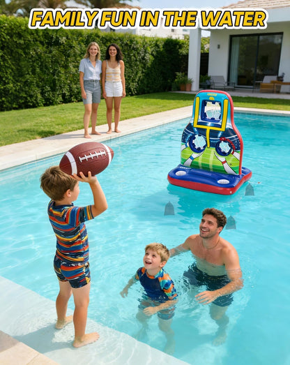 Luottis Inflatable Football Toss Pool Game Set – Floating Pool Games for Kids, Teens & Adults, Family, Includes 4 Footballs + 2 Pumps, Summer Swimming Pool Toys for Party, Beach, Lawn, Indoor/Outdoor