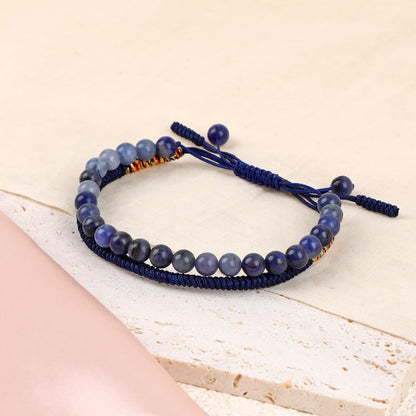 LPBeads 6mm Blue Sodalite Bracelet with Handmade Rope Bracelet Size Adjustable Natural Stone Crystal Healing Bracelets Gifts for Unisex Adults