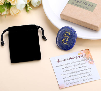 QINJIEJIE One Day at A Time Lapis Lazuli Worry Stone Healing Crystal Thumb Stones Thinking of You Gifts for Anxiety Relief Items You Got This Inspirational for Friend Encouragement Gift for Women Men
