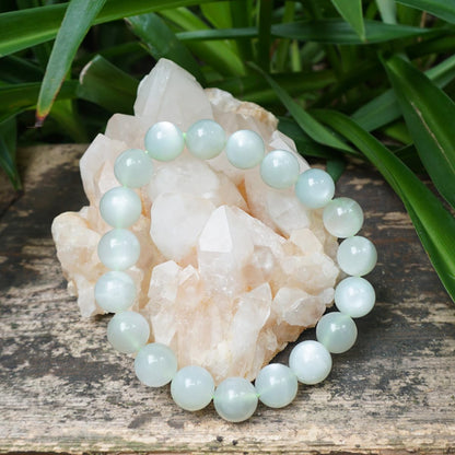 10MM Green Moonstone Bracelet, Natural Gemstone Round Beads Stretch Bracelet Crystal Beads, A Special choice for Women Men