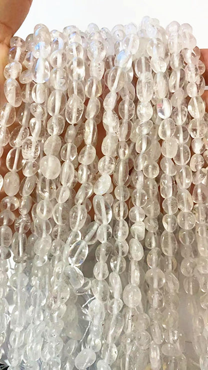 jodaying 6-8mm Natural Clear Quartz Crystal Nuggets Oval Free Tumbled Pebble Semi Precious Gemstone Loose Stone Beads Approx 15.5 inch for DIY Jewelry Making