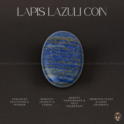 TRRYSTALS Natural Lapis Lazuli Zibu Coin | Gemstone Spiritual Symbol Token for Good Luck | Oval Shaped coin for Positive Energy, Meditation, Home & Office Décor, Thoughtful Gifting