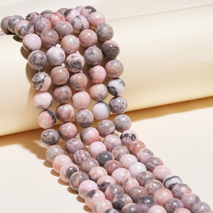8mm Natural Pink Zebra Gemstone Beads Polished Round Smooth Stone Beads for Bracelets Jewelry Making 15inch Loose Beads