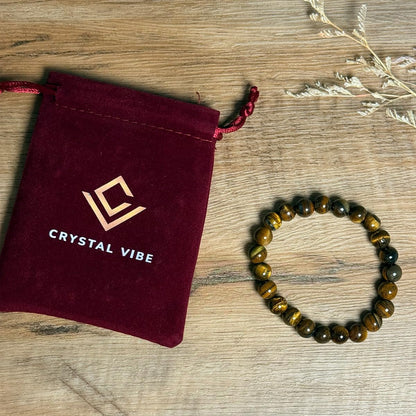 Crystal Vibe 8mm Beads Tiger Eye Bracelet for Women Men - Tiger Eye Crystal Bracelet for Spiritual Healing Positive Energy