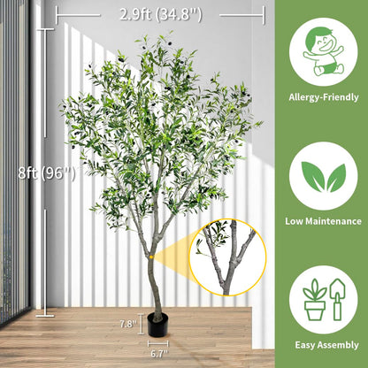 Faux Olive Tree, 8 Feet Realistic Faux Olive Tree Trunks & Leaf Fruits for Home Décor Accents, Perfect for Living Room & Office - Olive Trees Artificial Indoor