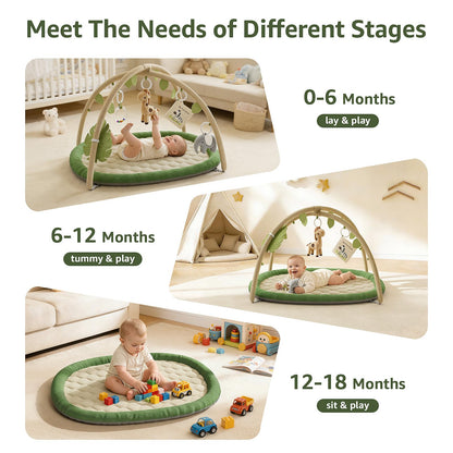 TinyThrive Baby Play Gym & Activity Mat, Baby Play Mat with 5 Detachable Toys, Promotes Motor Skills & Sensory Development, Tummy Time Mat for Baby to Toddler, Baby Essentials Shower Gift, Green
