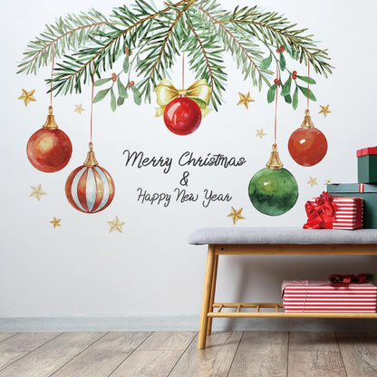 Merry Christmas Wall Decals Happy New Year Wall Stickers Removable Light Ball Wall Decals Decor for Xmas Holiday Party Supplies Home Decor