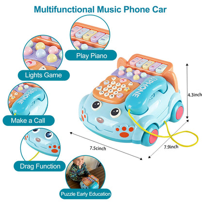 Baby Toy Phone Cartoon Baby Piano Music Light Toy Children Pretend PhoneToy Gift Game Boy Girl Early Education Gift Blue (18 M+)
