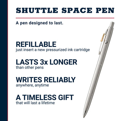 Fisher Space Pen Chrome Shuttle Pen, Pressurized Ballpoint Pen, Shuttle Emblem, Writes Upside Down and in Extreme Temperatures, Smooth Black Ink, Medium Point, Gift Box, Made in USA