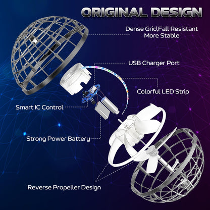 BADHACK 2026 Flying Orb Toy - Christmas Cool Novelty Gift Hover Ball Galaxy Boomerang Hand Drone Magic Floating Orbit Mini Outdoor Fidget Toy Stocking Stuffer for Kids Boys Girls Teens - (Grey)