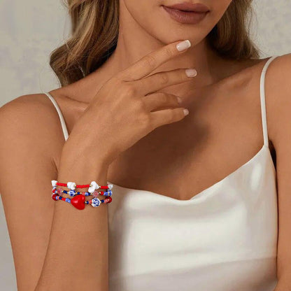 Dainty heart Charm Beads Bracelet for Women Blue And White Vintage Ceramics Flower Bracelet Handmade Stretch Cute Beaded Romantic stackable Jewelry Gifts
