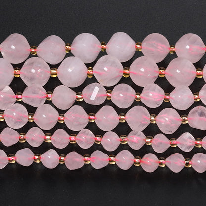 Yochus 42pcs Natural Pink Quartz Stone Beads for Bracelet，2strands 6mm Facted Twist Loose Gemstone Beads for Jewelry Making DIY Craft Necklace Earring