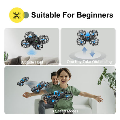 4DRC V18 Mini Drone with 2 Control Methods for Kids Beginners, 3D Flips, Lights, Headless Mode, 3 Speeds Adjustable, Auto Hover, Altitude Hold, 2 Batteries, RC Quadcopter Drones Fly Gift Toy for Boys