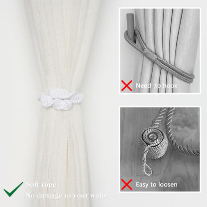 NICEEC 2 Pack Natural Cotton Rope Curtain Tiebacks Farmhouse Rustic Style Decorative Drape Tie Backs Spiral Braided Curtain Holdbacks for Home & Office Sheer/Light Weight Drapery (C-White)