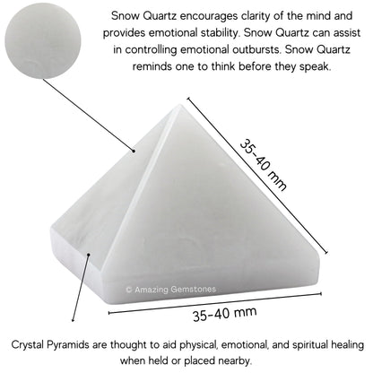Amazing Gemstone Snow Quartz Pyramid Crystal Healing Stones - 1.5" Great Pyramid Figurine of Natural Stone Pyramid for Meditation, Reiki, Chakra Balancing and Crystal Pyramids Grid