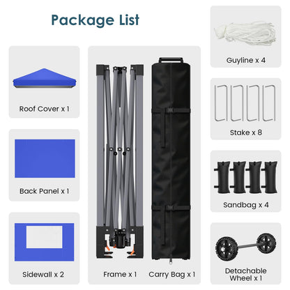 Raynesys Pop Up Canopy Tent with Sidewalls, 10x10ft 10 Person Party Tent One Push Setup, Portable Gazebo Outdoor Sun Shade for Events, Parties, Camping, Commercial, Silver Coated Top, Blue