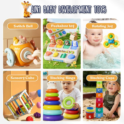 Caiery 6 in1 Baby Toys Montessori Toys for 1 Year Old Boys Girls 1st Birthday Gifts, Brian Sensory Toys for Babies Early Educational Baby Travel Toys for Toddler Age 1-2