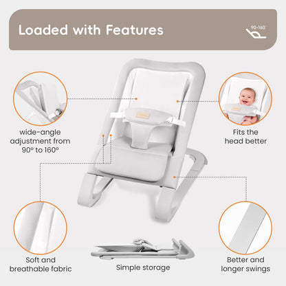 Baby Bouncer for Newborns 0-12 Months: 0-5 Years Portable Infant Seat with Soft Grey Fabric, Adjustable Recline & 3-Point Harness, Supports Up to 60 lbs