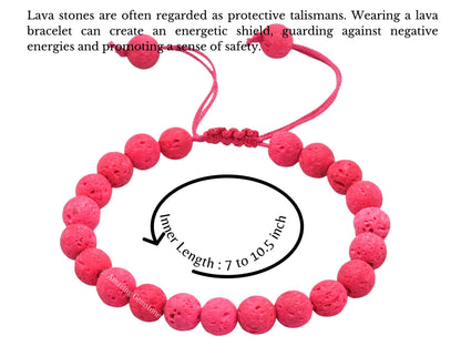 Amazing Gemstone Pink Lava Bracelet, Gifts For Men & Women - Protection Healing Crystal Bracelet - 8mm Gemstone Beaded Adjustable Bracelet, Pulseras Para Hombres Mujer Stocking Stuffers
