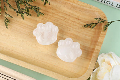 NUKAYAI Clear Quartz Cat Paw Crystal Statue Worry Stone for Anxiety Carved Figurines for Sculpture Handcrafted Decor Natural Gemstones Healing Crystals Spiritual Mini Gifts for Cat Lovers Women