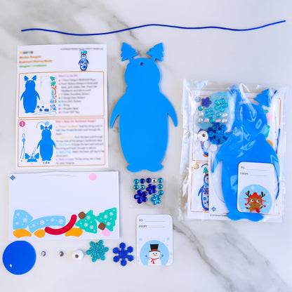 Winlyn 24 Sets Winter Decorations DIY Penguin Ornaments Bookmarks Christmas Craft Kits Foam Penguin with Snowflake Foam Stickers for Kids Holiday Seasonal Gift Home Classroom Activities Party Favors