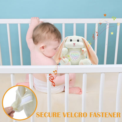 Baby Sleep Soother Bedtime Bunny Toy with Cry Sensor, Mom‘s Heartbeat Lullabies White Noise, Starlight Projector, Toddler Crib Sleeping Aid for Infant,Boy Girl Baby Gifts