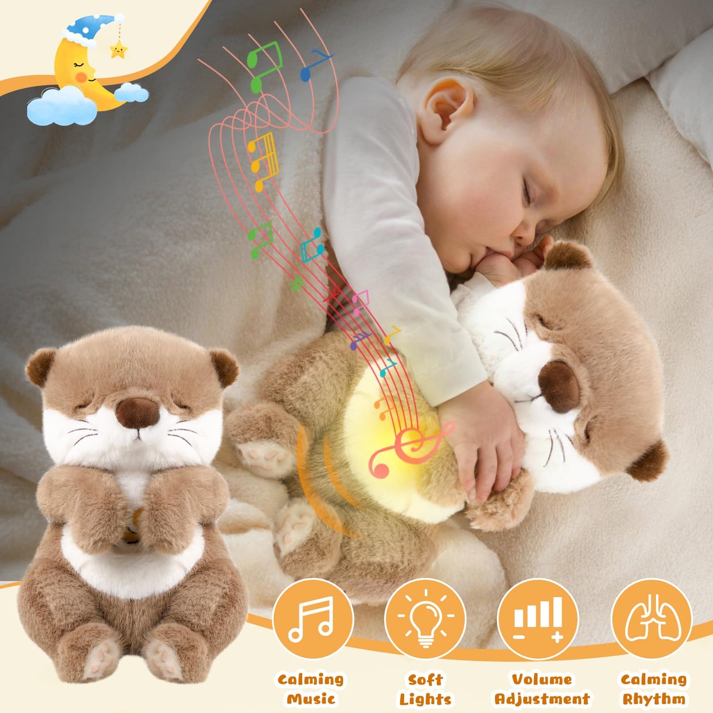 LLUKEME Baby Comfort Otter Breathing Stuffed Animal Buddy-Fur Real Pets Plush Sound Machine with Music, Warm Lights, Peaceful Moments for Kids & Adult | Peluche Que Respira