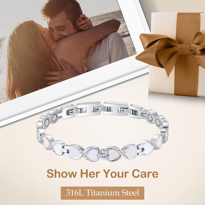 Feraco Ultra Strength Magnetic Bracelets for Women with 3800 Gauss Therapy Magnets, Titanium Steel Magnet Bracelet for Women with Natural Fritillaria, Adjustable with Sizing Tool, Original Design