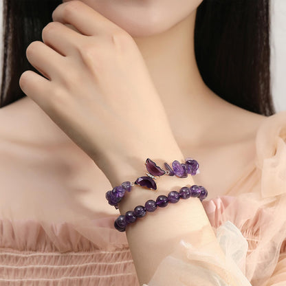 DUQGUHO Purple Bracelets for Women, Butterfly Bracelets for Women, Healing Anxiety Amethyst Bracelet, Butterfly Charms Crystal Jewelry Purple Gifts for Woman 2PCS