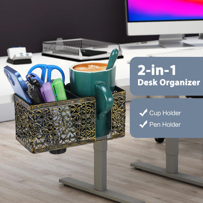 Aurynns Desk Organizer Clip on Desk Cup Holder Pencil Holder for Desk Storage Beverages Phone Holder Desk Organizer and Accessories Office School Home