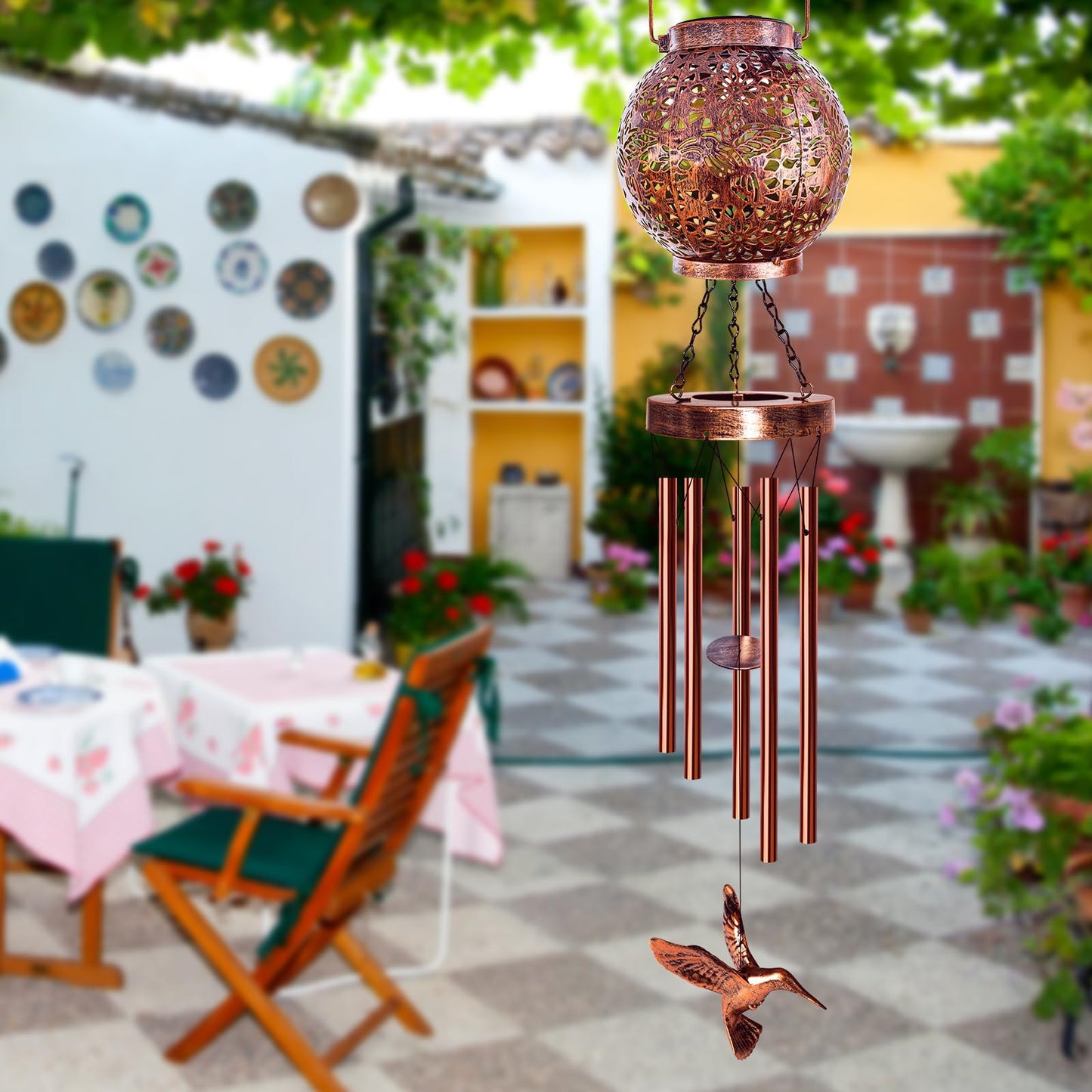 YHmall Wind Chimes for Outside, Windchimes Outdoors Hummingbird Gifts for Mom Women Grandma, Hanging Solar Lantern Solar Wind Chimes for Outside Patio Yard Garden Decor