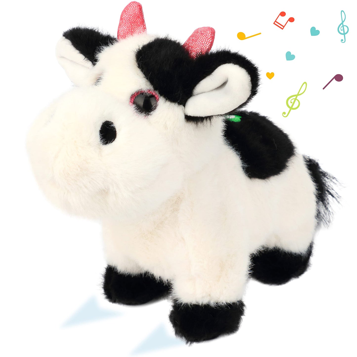 Cuteoy Walking Black Cow Stuffed Animal Speaking Moo Plush Cattle Electric Interactive Animated Plushies Toy for Girls Boys Birthday