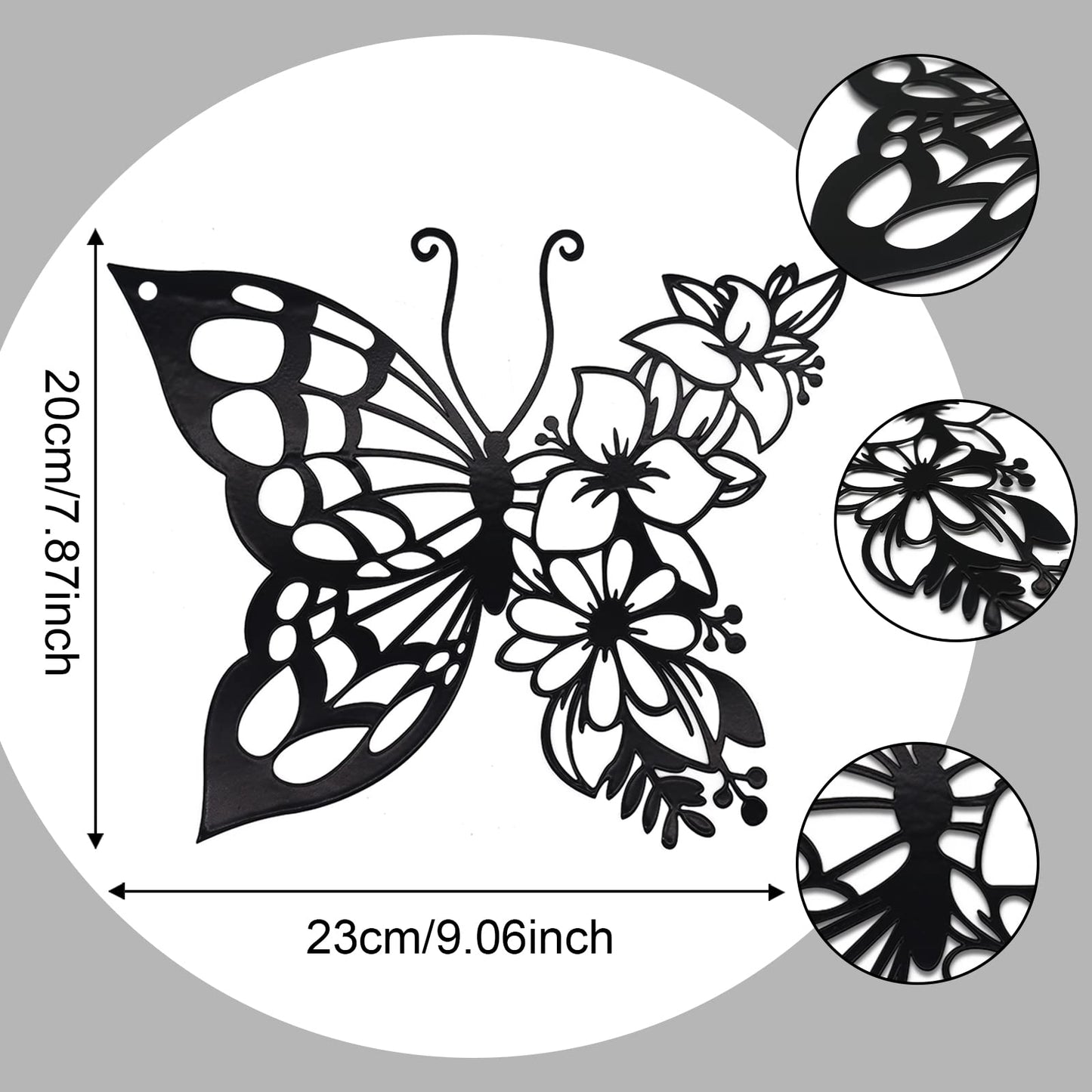 EZ4ENCE Butterfly Decoration Wall Art Boho Home Decor Hanging Appearance Metal Flower for Bedroom Living Room Wall,Black(Medium)