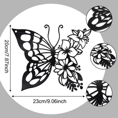 EZ4ENCE Butterfly Decoration Wall Art Boho Home Decor Hanging Appearance Metal Flower for Bedroom Living Room Wall,Black(Medium)