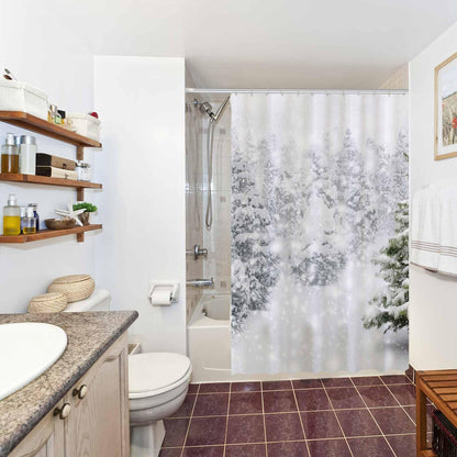 Allenjoy 72x72 inch Christmas Shower Curtain Set Natural Winter Forest Snowflake Snowfall Bathroom Curtain Durable Waterproof Fabric Bathtub Sets Home Decor