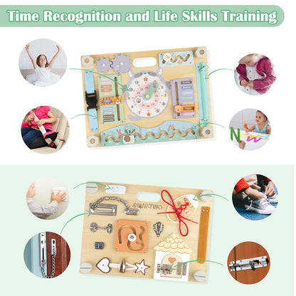 Smartwo Double-Sided Wooden Busy Board for Toddlers, Sensory Activity Board, Montessori Travel Toy for Kids, Educational Toy for Autism, Ideal Choice for Baby Girls or Boys Birthday