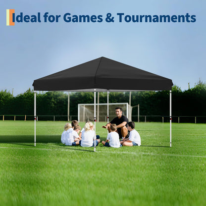 GarveeLife 10x10 Pop Up Canopy with 3 Sidewalls - Easy Up Camping Tent with One Button Push Setup - 1 Roller Bag, 3 Adjustable Height, 4 Weight Bags for Deck, Garden, Sports, Beach, Party - Black