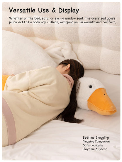 FIAEUGZKM Giant White Goose Plush Pillow, 74.8" Jumbo Fluffy Stuffed Animal Goose Hugging Body Pillow, Extra Large Soft Cuddly Plushy Birthday Gift Toy for Girls Kids Teens Adults, 6.23ft/190cm