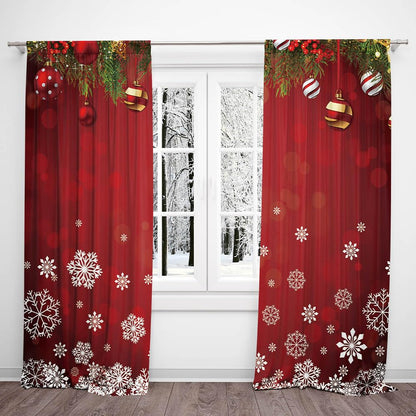 DOTOOMA 82x84 Inches Christmas Snowflake Window Curtains Xmas Ornaments Coniferous Pine Tree Tinsel Theme Bedroom Living Room Decorative Curtains Drapes 2 Panel
