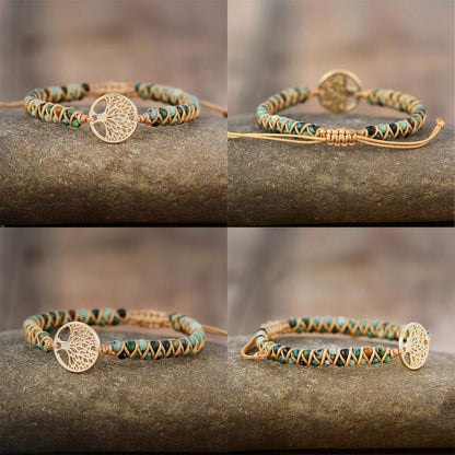 Jinxiuge Tree of Life Turquoise Stone Bracelet for Women Handmade Braided Layered Bead Bracelet with Black Gift Box