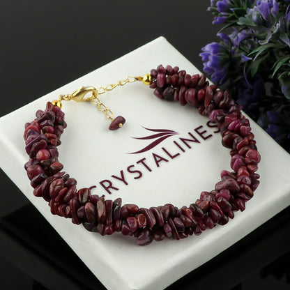 CRYSTALINES Natural Raw Ruby Gemstone Twisted Bracelet, Handmade Boho Jewelry for Women, Polished Uncut Nuggets Strand Stones, 14K Gold Plated, Healing Crystals, July Birthstone, Christmas Gift