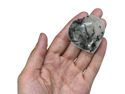 Amazing Gemstone Black Rutilated Quartz Crystal Heart Palm Stone - Pocket Massage Worry Stone for Natural Body Chakra Balancing, Reiki Healing and Crystal Grid