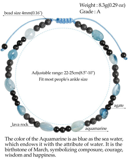Jewever Black Agate/Lava Rock Anklet Tumbled Chips Healing Crystals and Gemstones Essential Oil Diffuser Ankle Bracelets for Women Adjustable (Aquamarine)